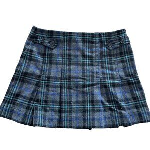 Gap Wool Blend Mini Skirt Sz 10 Blue Gray Plaid Dark Academia Emo Vintage Y2K